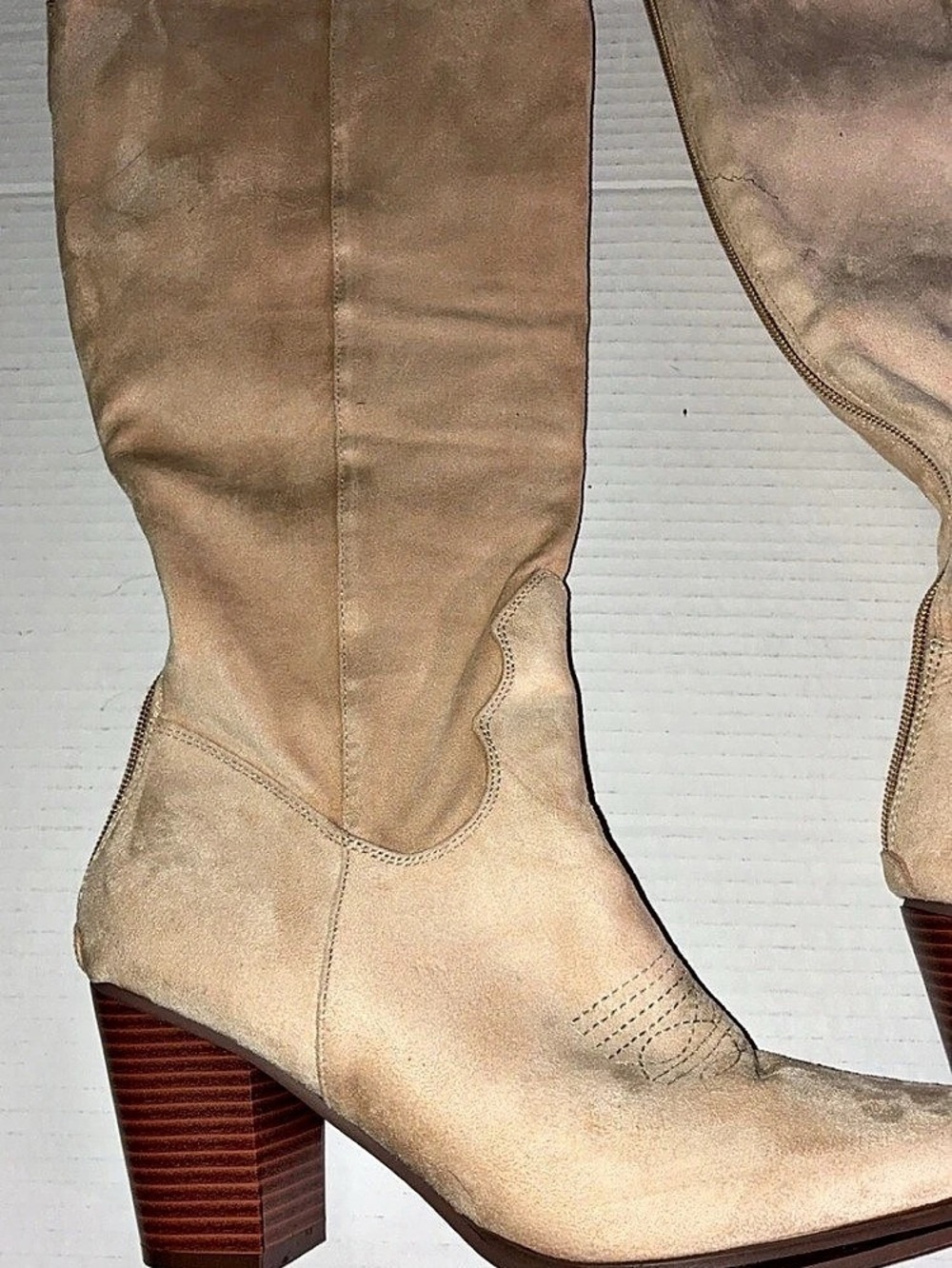 Tan Embroidered Heeled Boots